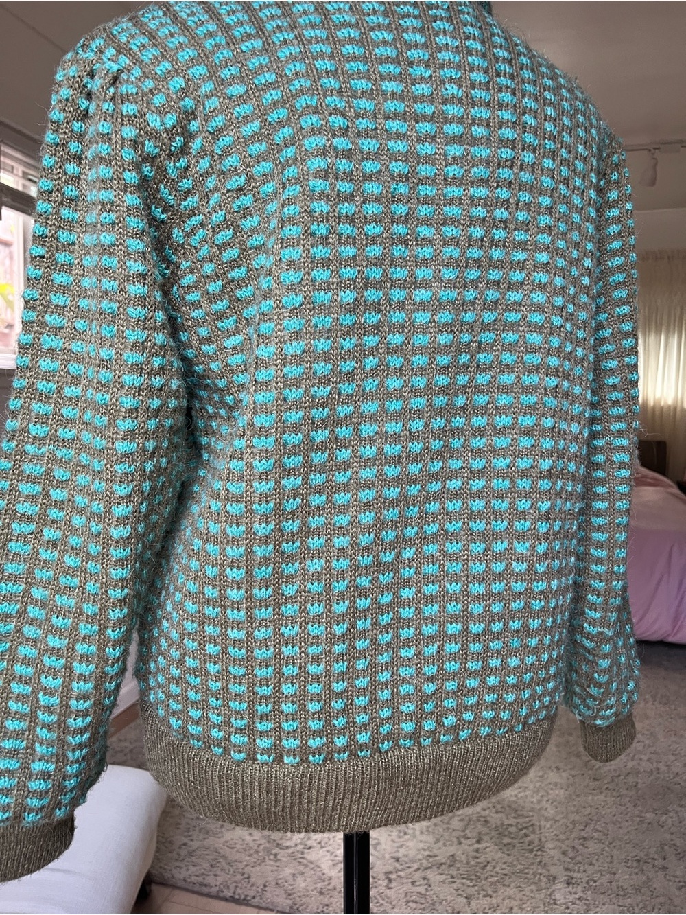 GorGeous Vintage Bomber Jacket Teal & Gray women size small pockets zipper Fall - Picture 15 of 15